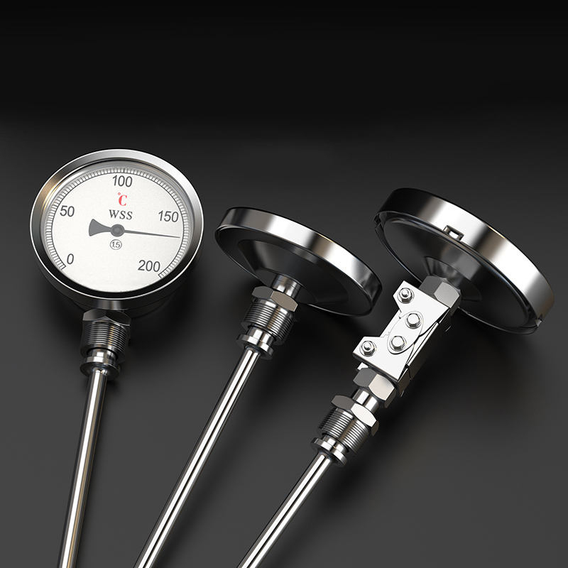 Industrielles Axial-Radial-Typ-Präzisions-Bimetall-Thermometer mit 1/2-Gewinde, Edelstahl 304 1,6, Sonderlänge