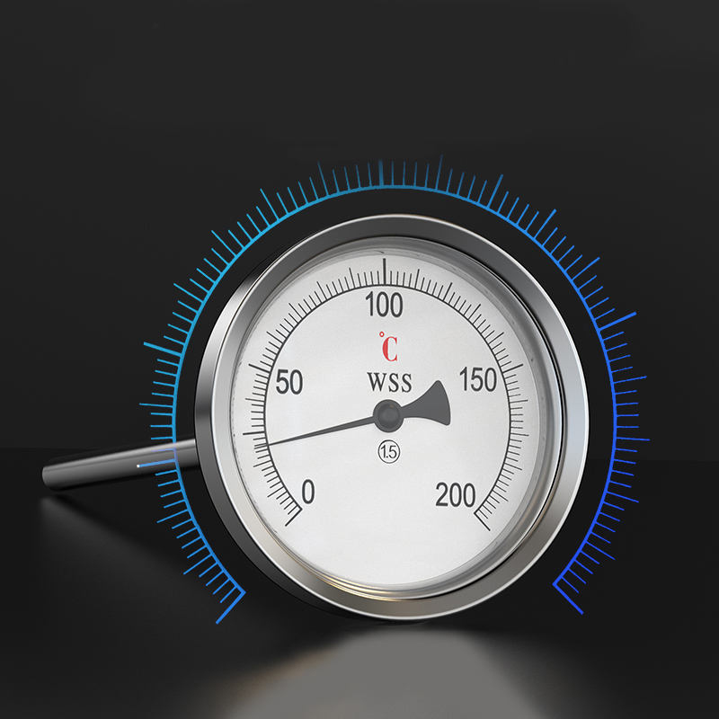 Industrielles Axial-Radial-Typ-Präzisions-Bimetall-Thermometer mit 1/2-Gewinde, Edelstahl 304 1,6, Sonderlänge