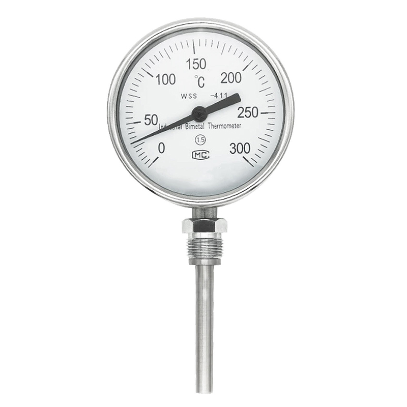 Industrielles Axial-Radial-Typ-Präzisions-Bimetall-Thermometer mit 1/2-Gewinde, Edelstahl 304 1,6, Sonderlänge