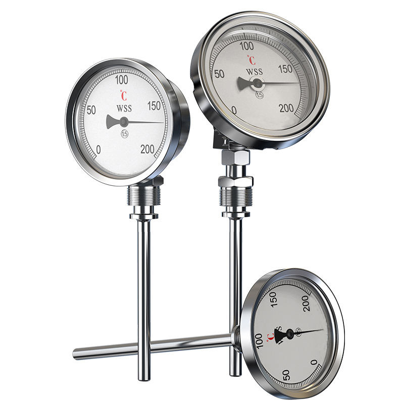 Industrielles Axial-Radial-Typ-Präzisions-Bimetall-Thermometer mit 1/2-Gewinde, Edelstahl 304 1,6, Sonderlänge